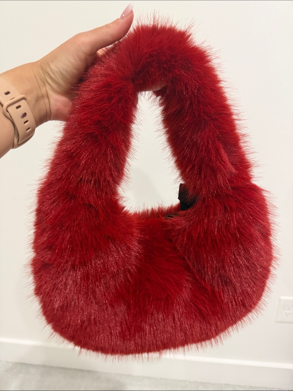 Cherry Red Faux Fur Shoulder Bag